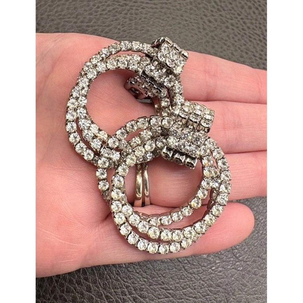 Vintage Huge Statement Rhinestone Door Knocker Style Hoop Earrings Silver Tone
